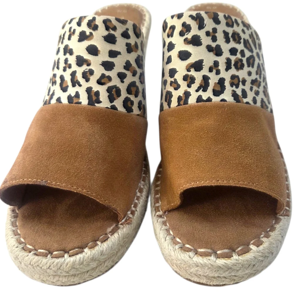 TOMS Monica Suede Espadrille Wedge Sandals NEW Leopard Print Womens 10 Brown